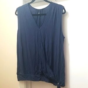 Women's Navy Sleeveless Top; Banded Tie Waist for Blousy Look